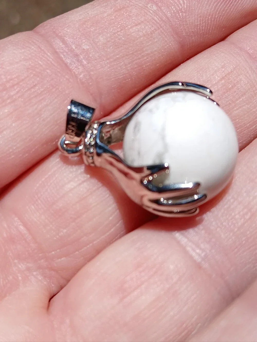 New 18K Hands Holding Howlite Sphere Pendant.
